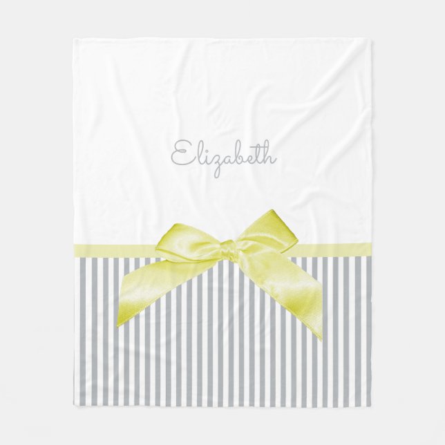 Couverture Polaire Cute Bow Jaune avec Gris Fille et Nom (Devant)