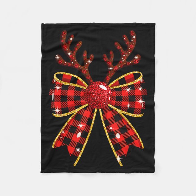 Couverture Polaire Cute Buffalo Plaid Coquette Bow Reindeer Christmas (Devant)