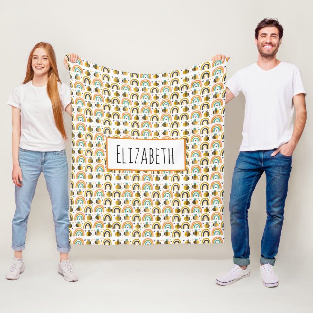 Couverture Polaire Cute Bumble Bee et Rainbows Motif (En situation)