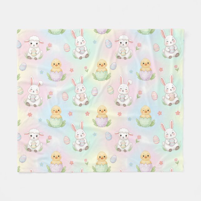 Couverture Polaire Cute Bunny Chick & Lamb Easter Pattern (Devant (Horizontal))