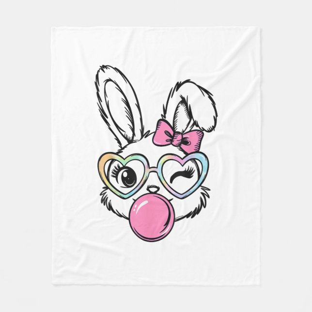 Couverture Polaire Cute Bunny Face Bubblegum Glasses Pink Coquette Bo (Devant)