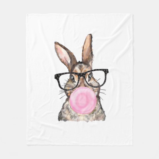 Couverture Polaire Cute Bunny Glasses Bubblegum Easter Day Girls Kids (Devant)