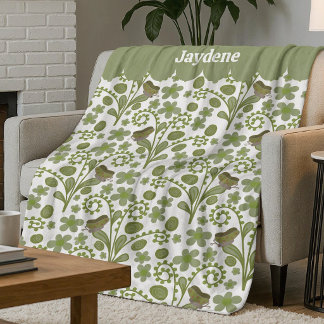 Couverture Polaire Cute Butterflies And Plants Shades Of Green