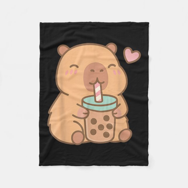 Couverture Polaire Cute Capybara Kawaii Anime Boire Bubble Tea Lov (Devant)