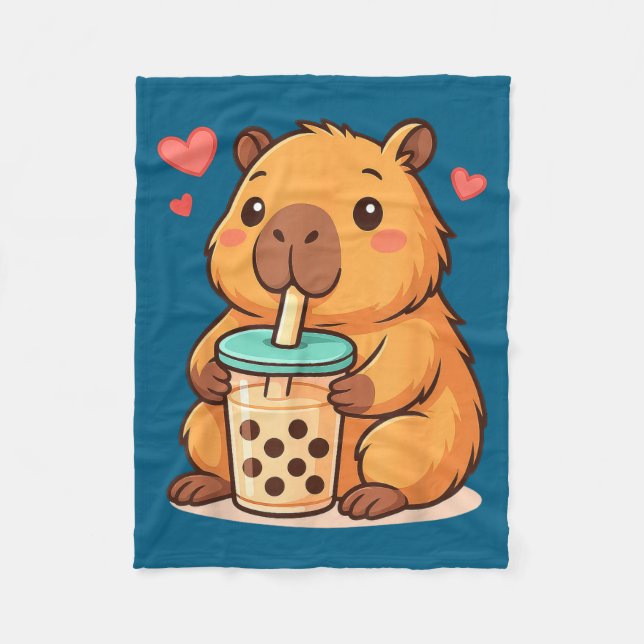 Couverture Polaire Cute Capybara Kawaii Anime Drinking Bubble Tea Lov (Devant)