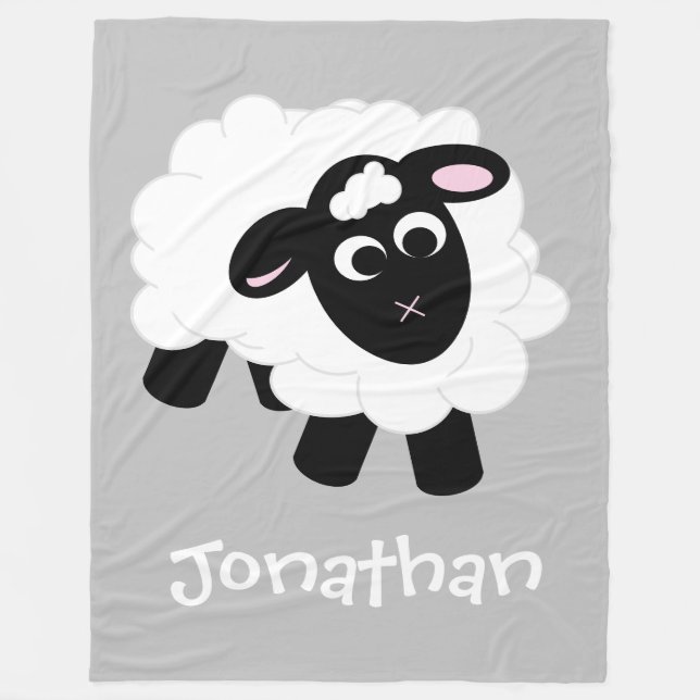 Couverture Polaire Cute Cartoon Mouton Gris Nom Fleece Blanche (Devant)