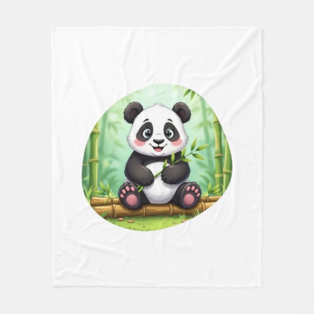 Couverture Polaire Cute Cartoon Panda on Bamboo Patch (Devant)