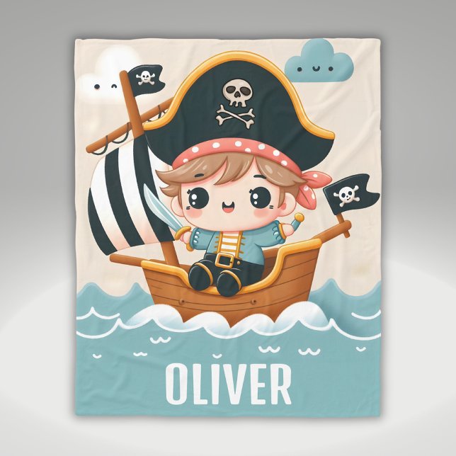 Couverture Polaire Cute Cartoon Sailor Pirate Boy et Pirate Ship (Créateur téléchargé)