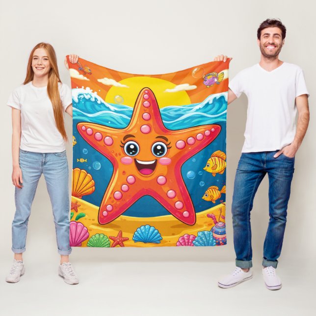Couverture Polaire Cute Cartoon Starfish Smiling Underwater (En situation)