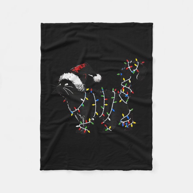 Couverture Polaire Cute Cat Christmas Tree Lights Funny Santa Kitten  (Devant)