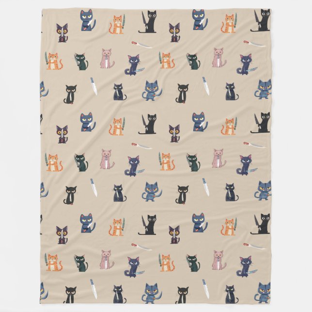 Couverture Polaire Cute Cats & Couteaux Blanche polaire (Devant)