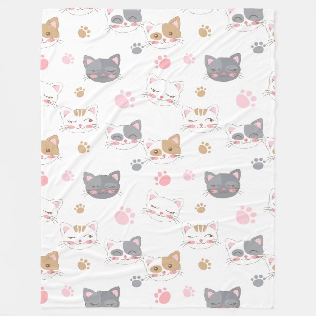 Couverture Polaire Cute chat face chats souriants motif (Devant)