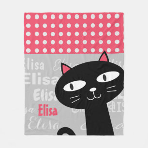 Couverture Polaire Cute Chat Noir Pois Rose Ajouter Votre Nom