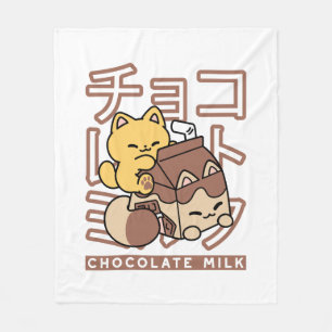 Couverture Polaire Cute Chat Riding Chocolat Lait Carton Kawaii Art