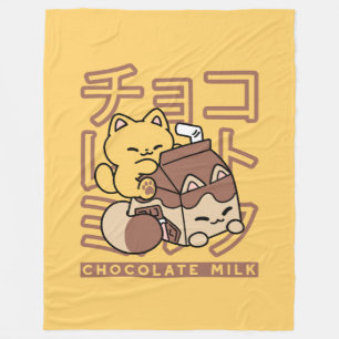 Couverture Polaire Cute Chat Riding Chocolat Lait Carton Kawaii Art