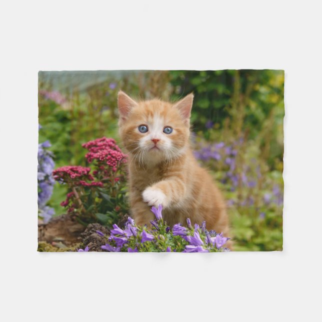 Couverture Polaire Cute chaton gingembre dans un jardin (Devant (Horizontal))