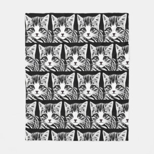 Couverture Polaire Cute chaton rayé noir blanc