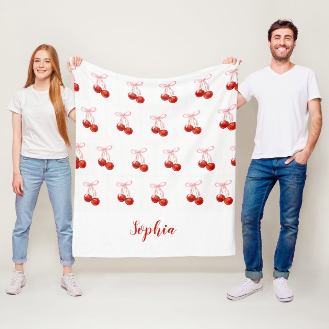 Couverture Polaire Cute Cherry Coquette Blanket - custom name (En situation)