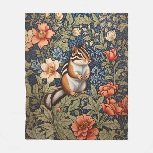 Couverture Polaire Cute Chipmunk William Morris Inspiré Floral (Devant)