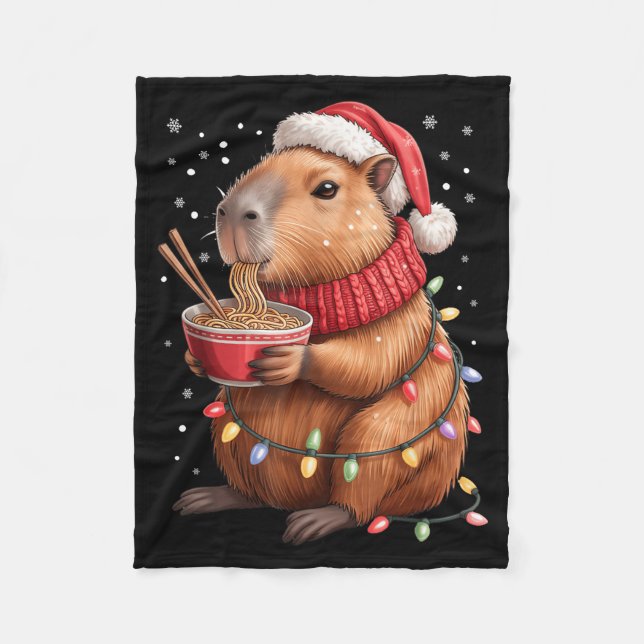 Couverture Polaire Cute Christmas Capybara With Ramen Bowl Holiday Te (Devant)