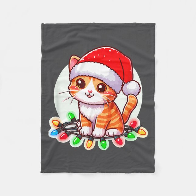 Couverture Polaire Cute Christmas Cat In Santa Hat  (Devant)