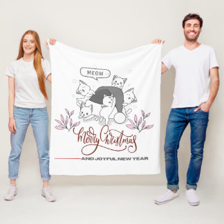 Couverture Polaire Cute Christmas Cats “Meow” Holiday Design