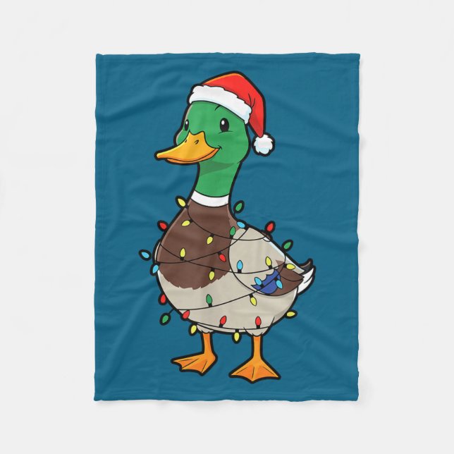 Couverture Polaire Cute Christmas Duck Mallard With Xmas Lights  (Devant)