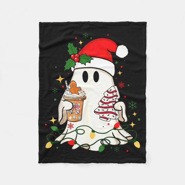 Couverture Polaire Cute Christmas Ghost Coffee Tree Cake Xmas Lights  (Devant)