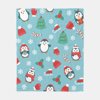 Couverture Polaire Cute Christmas Penguins Pattern