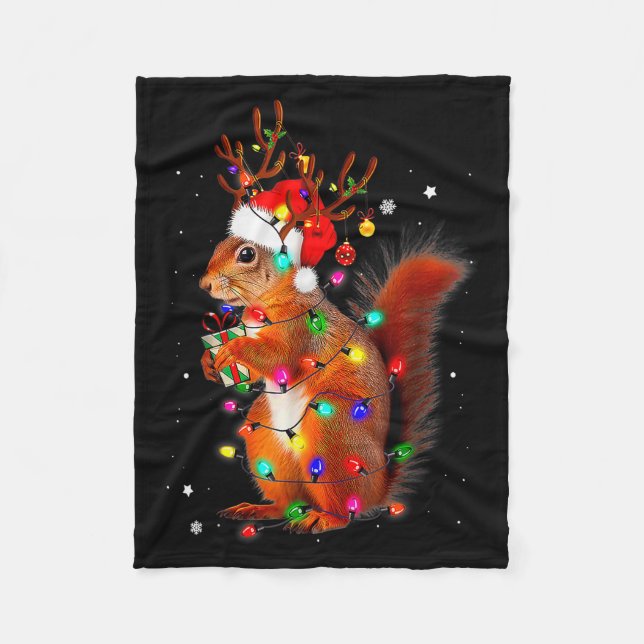 Couverture Polaire Cute Christmas Squirrel Lights Reindeer Xmas Holid (Devant)