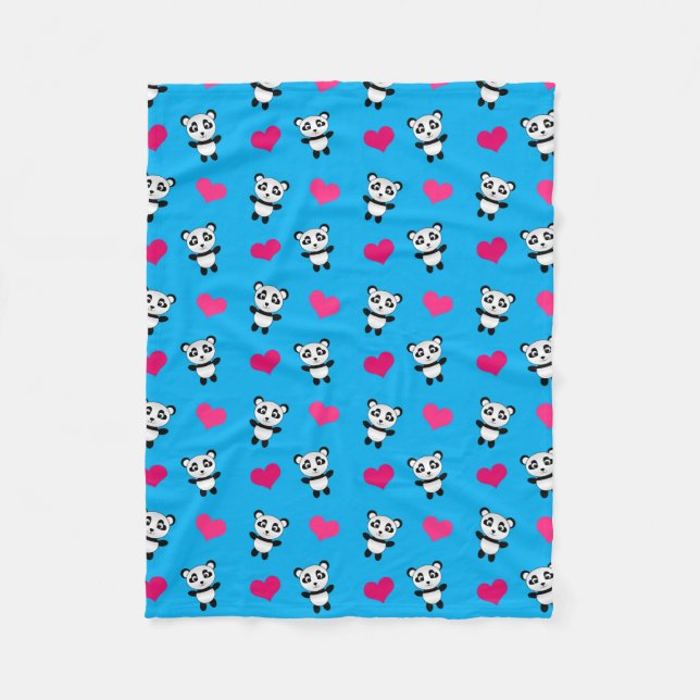 Couverture Polaire Cute ciel bleu panda coeurs motif (Devant)