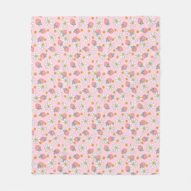 Couverture Polaire Cute Coquette Fraises Rose Fruit Fleur Faisée Fais (Devant)