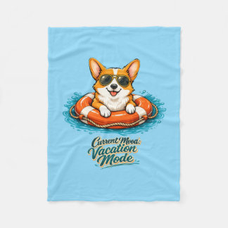 Couverture Polaire Cute Corgi Vacation Mode Illustration - Summer Bea