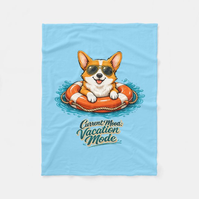 Couverture Polaire Cute Corgi Vacation Mode Illustration - Summer Bea (Devant)