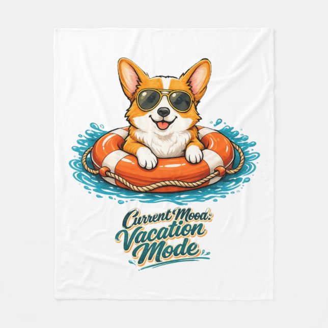 Couverture Polaire Cute Corgi "Vacation Mode" Summer Design (Devant)