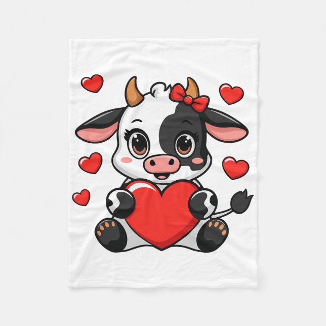 Couverture Polaire Cute Cow Holding Heart Happy Valentine's Day Kids  (Devant)