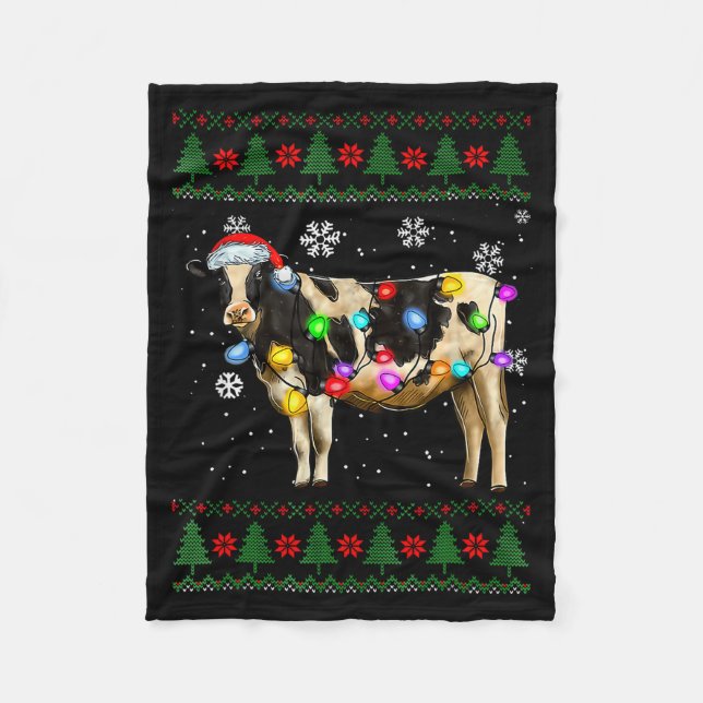 Couverture Polaire Cute Cow Santa Christmas Lights Ugly Xmas Sweater  (Devant)