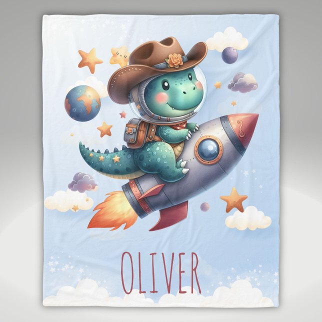 Couverture Polaire Cute Cowboy Astronaut Dinosaur Roulage de fusée sp (Créateur téléchargé)