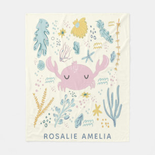 Couverture Polaire Cute Crab Coques sous-marines Pastels Nom personna