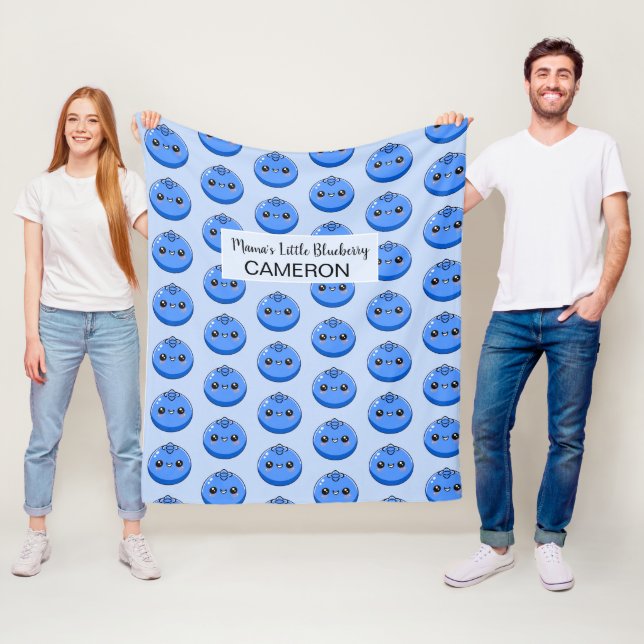 Couverture Polaire Cute Customizable Kawaii Blueberry Blue (En situation)