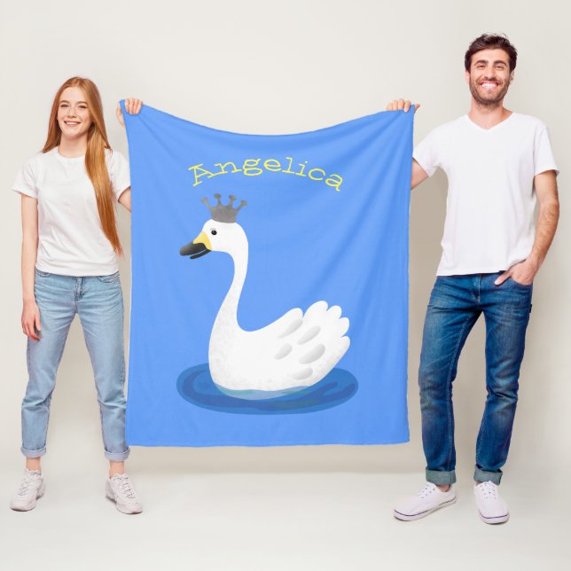 Couverture Polaire Cute cygne blanc avec dessin de la couronne (En situation)