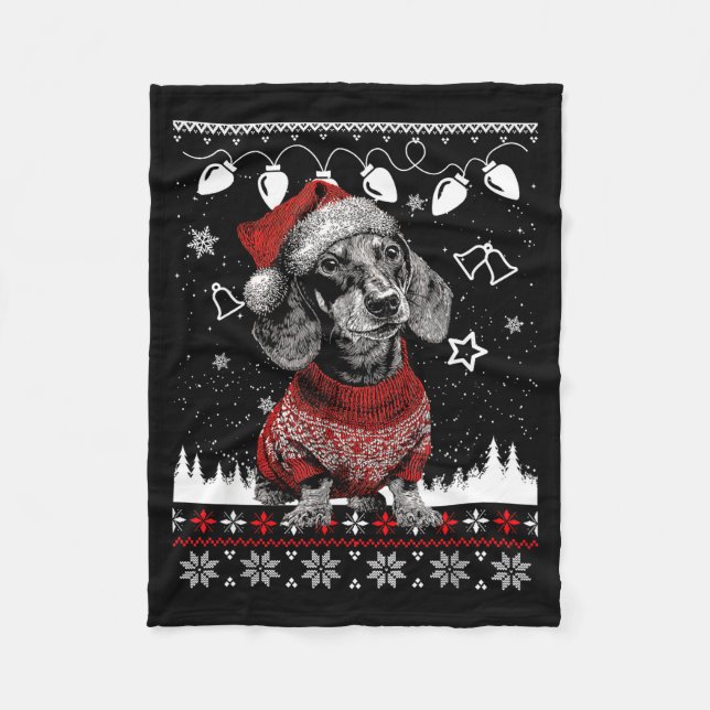 Couverture Polaire Cute Dachshund Christmas Wearing Sweater Funny Xma (Devant)