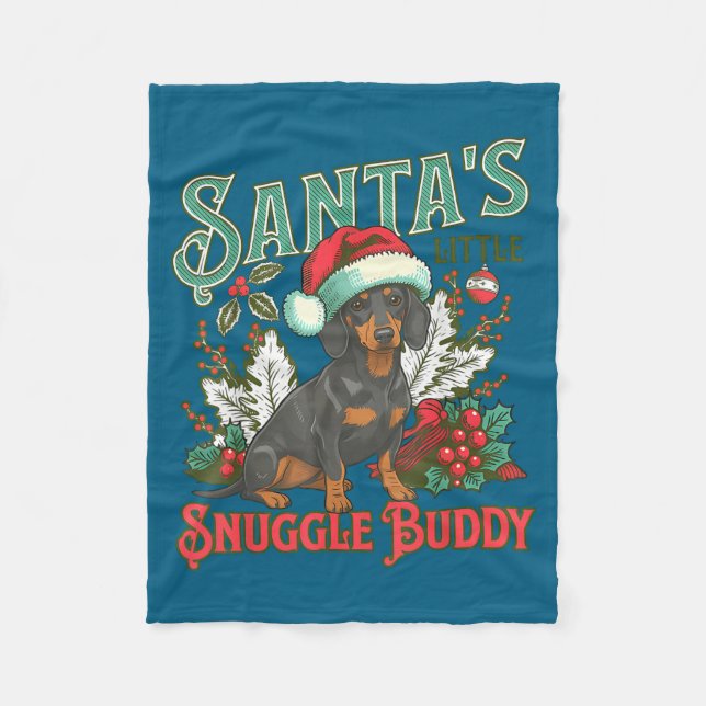 Couverture Polaire Cute Dachshund Dogs Christmas Lights Santa Holiday (Devant)