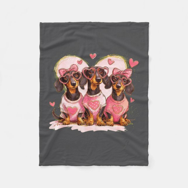 Couverture Polaire Cute Dachshund Valentines Heart Dog Lover Men Wome (Devant)