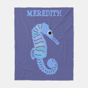 Couverture Polaire Cute de Seahorse Cartoon bleu personnalisée