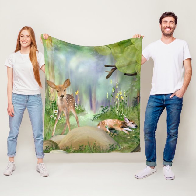 Couverture Polaire Cute Deer Fleece Blanche (En situation)