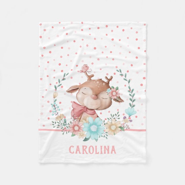 Couverture Polaire Cute Deer Floral réversible (Devant)
