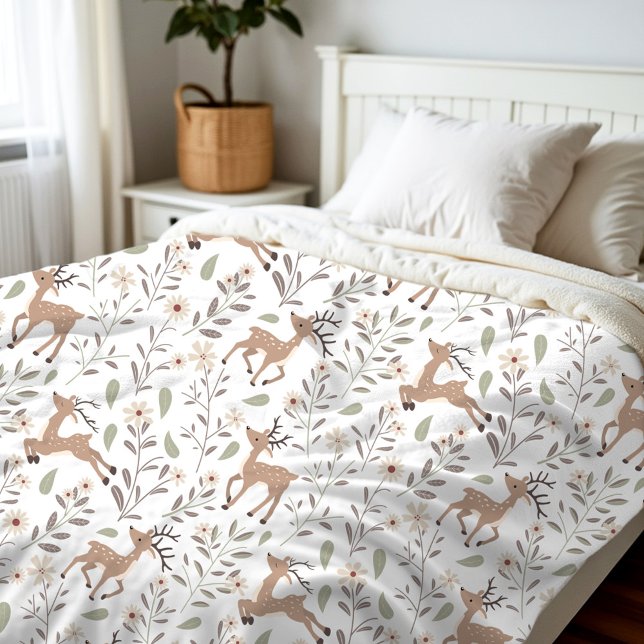 Couverture Polaire Cute Deer Woodland Neutral Nursery Kids Room Blanc (Cute Deer Woodland Neutral Nursery Kids Room White Fleece Blanket)