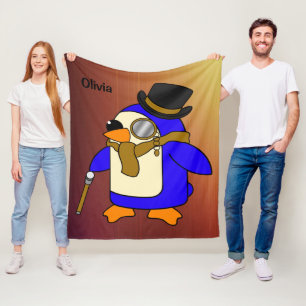 Couverture Polaire Cute dessin animé pingouin tannée cuir brun