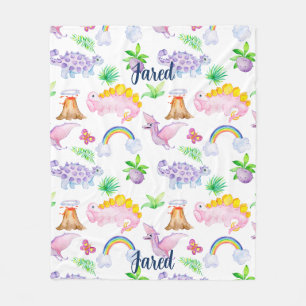 Couverture Polaire Cute Dinosaur Arc-en-ciel Aquarelle Enfants Jungle